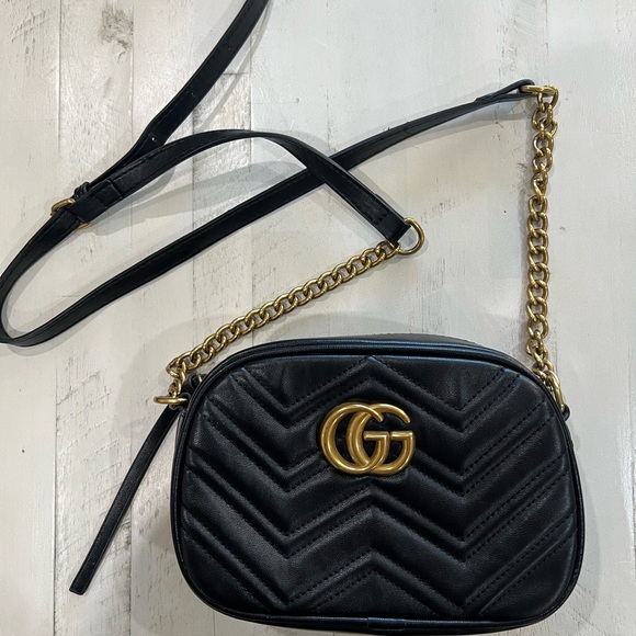 Handbags - Designer Inspired Black Quilted Crossbody Bag with Gold Chain